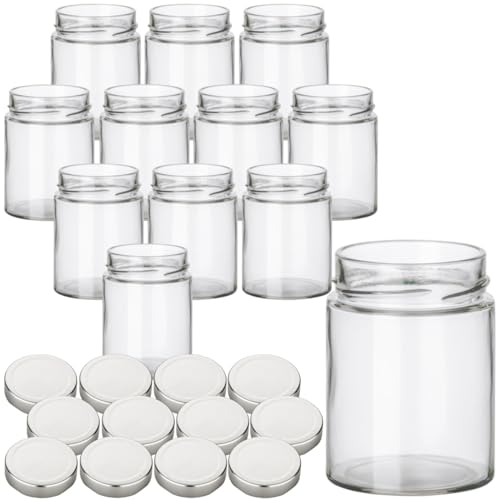 gouveo 12er Set Einmachgläser 280 ml Klassik mit Schraubdeckel - Leere Vorratsgläser zum Einkochen und Aufbewahren - Kleine Gläser für Marmelade, Honig, Selbstgemachtes (EGC280S) von gouveo