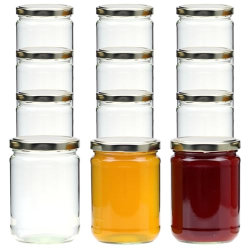 gouveo 12er Set Einmachgläser 580 ml Klassik mit Schraubdeckel silberfarben BS - Leere Vorratsgläser mit TO82 Deckel für Overnight Oats, Marmelade, Fruchtmus, Eintöpfe, Selbstgemachtes (EGKB580SBS) von gouveo