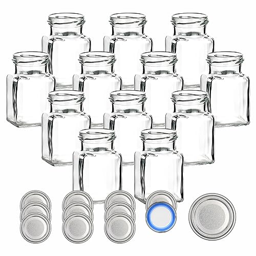 gouveo 12er Set Einmachgläser 150 ml eckig mit Schraubverschluss silberfarben BS - Kleine Vorratsgläser mit Deckel - Leere Gewürzgläser, Marmeladengläser, Einkochgläser (EGE150SBS) von gouveo