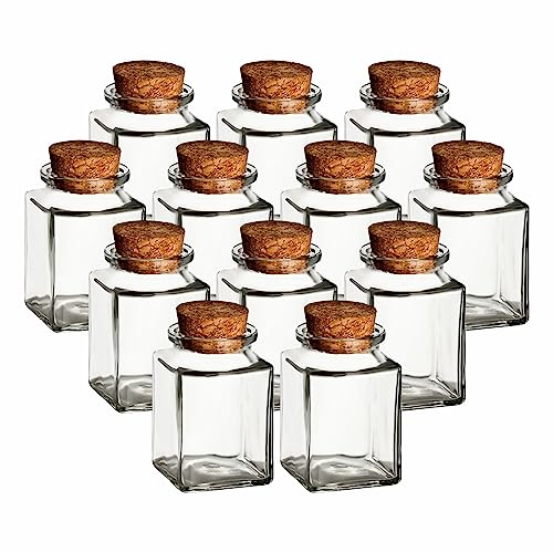 gouveo 12er Set Gewürzgläser 120 ml hoch eckig mit Korken - Viereckige Korkengläser mit Korkverschluss - Leere Vorratsgläser für Kräuter, Gewürze von gouveo