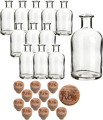 gouveo 12er Set Glasflasche 250 ml Apotheker mit graviertem Korken Ho Ho Ho - Leere Korkenflasche 0,25 l zum Befüllen - Apothekerflasche für Weihnachten (AFR250HGKX-MAS4) von gouveo