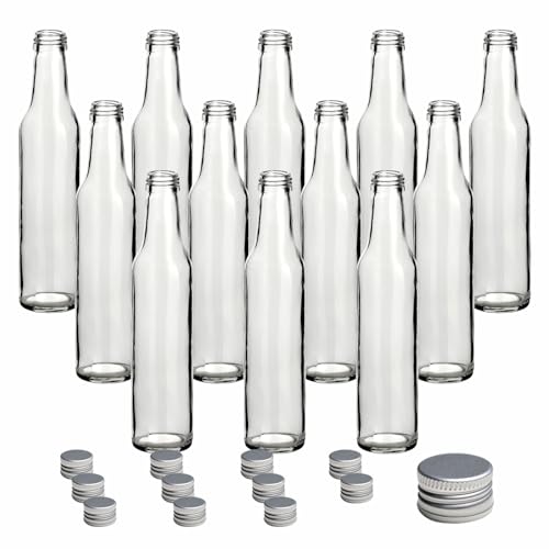 gouveo 12er Set Glasflasche 250 ml Bordeaux mit Schraub-Deckel silberfarben - Kleine Flasche aus Glas für Küche und Haushalt - Leere Flasche für Likör, Öl, Essig von gouveo