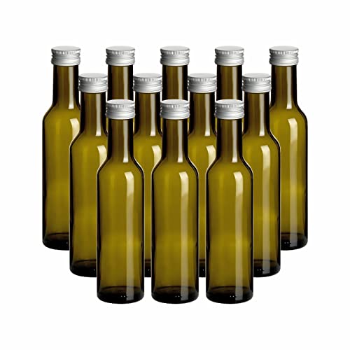 gouveo 12er Set Glasflasche 250 ml Caesar Antik mit Schraubverschluss silberfarben - Leere Flasche 0,25 l mit Deckel für Likör, Öl, Essig - Farbige Flasche zum Befüllen (CAF250S) von gouveo