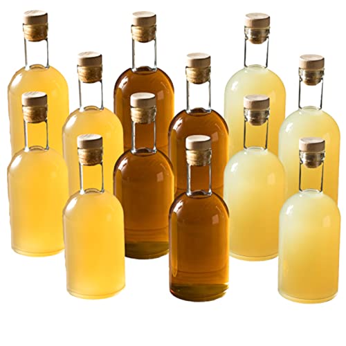 gouveo 12er Set Glasflaschen 200 ml Klassik mit Korken (HGK) - Kleine Flasche 0,2 l aus Glas zum Befüllen - Leere Flasche für Likör, Schnaps, Gin, Öl, Essig von gouveo