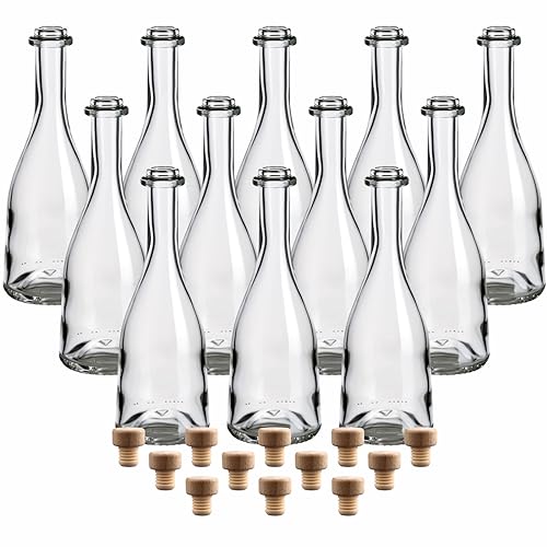 gouveo 12er Set Glasflaschen 200 ml “Rustica” mit Holzgriffkorken - Kleine Flaschen aus Glas mit Korken - Design Flasche mit Korkverschluss zum Befüllen von Likör, Schnaps, Öl von gouveo