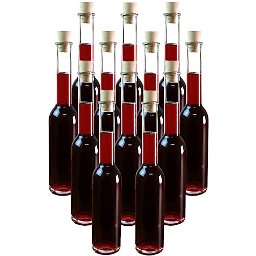 gouveo 12er Set Glasflaschen 200 ml Sinfonie mit Korken - Kleine Flasche 0,2 l mit Korkverschluss - Leere Glasflasche zum Befüllen mit Likör, Schnaps, Öl, Essig von gouveo