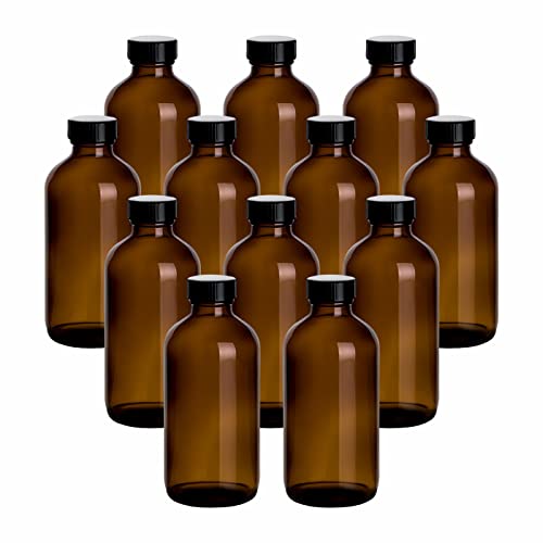 gouveo 12er Set Glasflaschen 250 ml Apotheker Antik mit Schraub-Deckel - Braune Medizinflasche zum Befüllen - Leere Braunglas-Flasche für Arzneien, Likör, Schnaps, Öl, Essig von gouveo