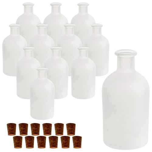 gouveo 12er Set Glasflaschen 250 ml Apotheker Frozen mit Spitzkorken (PK) - Leere Flasche 0,25 l zum Befüllen und Verschenken - Apotheker Flasche für Likör, Öl, Essig von gouveo