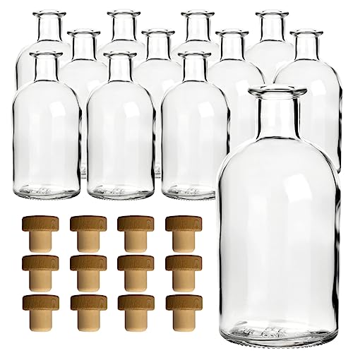 gouveo 12er Set Glasflaschen 250 ml Apotheker mit Holzgriffkorken - Kleine Medizinflasche 0,25 l zum Befüllen und Verschenken - Leere Flasche für Likör, Schnaps, Öl, Essig von gouveo