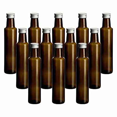 gouveo 12er Set Glasflaschen 250 ml Dorica Antik mit Schraubverschluss silberfarben - Kleine Flasche 0,25 l zum Befüllen - Glasflasche für Likör, Schnaps, Öl, Essig von gouveo