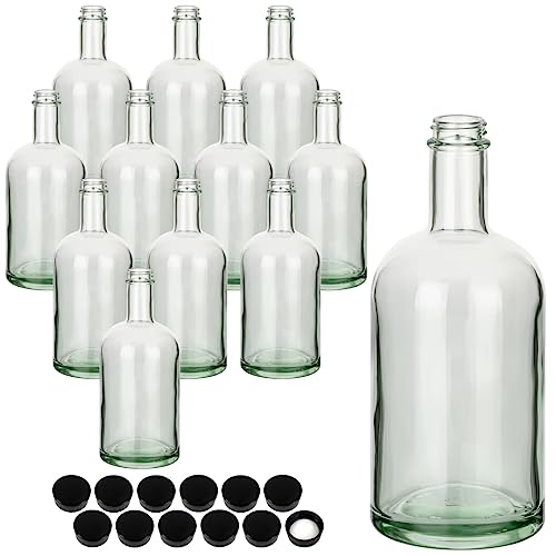 gouveo 12er Set Glasflaschen 500 ml Klassik mit Schraubverschluss schwarz - Leere Flasche 0,5 l aus Glas zum Befüllen mit Likör, Gin, Öl, Essig von gouveo