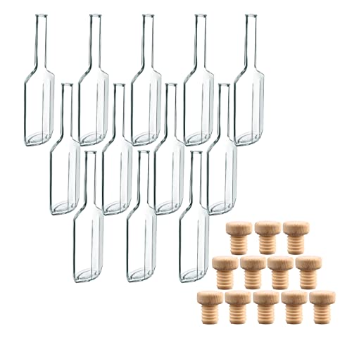 gouveo 12er Set Glasflaschen 100 ml Amalfi mit Holzgriffkorken - Kleine Flaschen aus Glas mit Korken - Glasflasche mit Korkverschluss zum Befüllen von Likör, Schnaps, Öl von gouveo