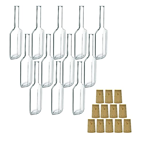 gouveo 12er Set Glasflaschen 100 ml Amalfi mit Spitzkorken - Kleine Flaschen aus Glas mit Korken - Glasflasche mit Korkverschluss zum Befüllen von Likör, Schnaps, Öl von gouveo