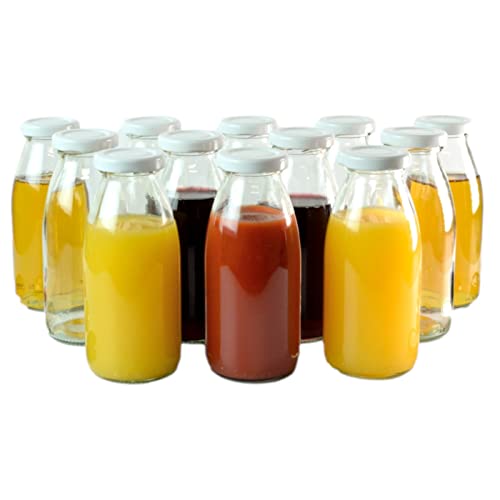 gouveo 12er Set Saftflasche 250 ml mit Schraubdeckel Weiss - Glasflasche 0,25 l mit TO43 Verschluss - Leere Flasche für Saft, Smoothie, Limonade von gouveo