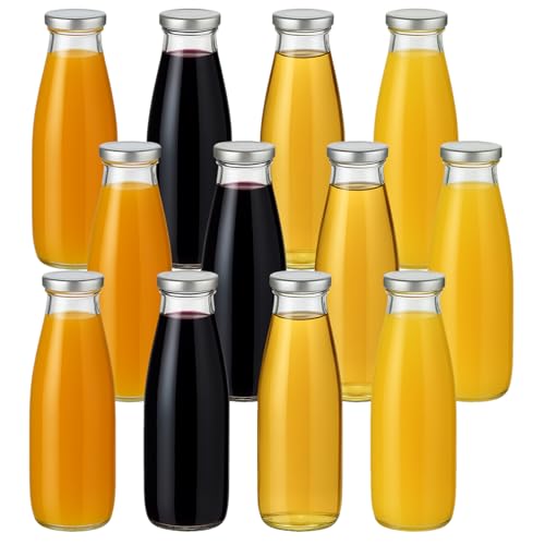 gouveo 12er Set Saftflasche 500 ml mit Schraubverschluss silberfarben - Runde Glasflasche 0,5 l mit Deckel - Leere Flasche zum Befüllen für Küche und Haushalt (CNSF500S) von gouveo