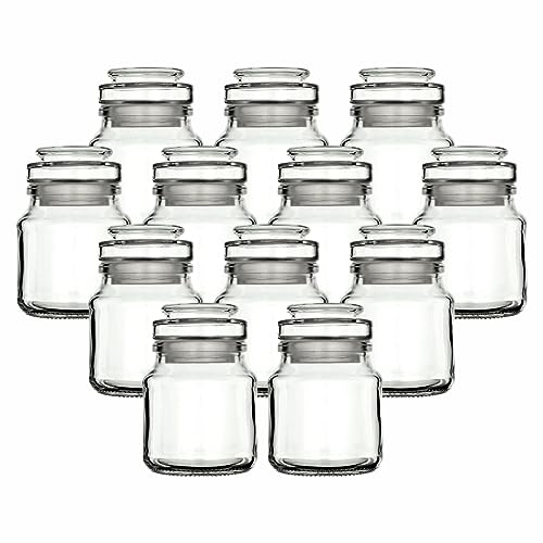 gouveo 12er Set Gewürzgläser 200 ml Rondo mit Glaskorken - Leere Korkengläser zum Befüllen - Runde Vorratsgläser mit Glasstopfen für Kräuter, Gewürze, Kosmetik von gouveo