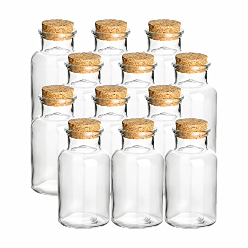 gouveo 12er Set Gewürzgläser 250 ml rund mit Korken - Kleine Korkengläser mit Korkverschluss - Leere Vorratsgläser für Kräuter, Gewürze - Kleine runde Glasdose von gouveo