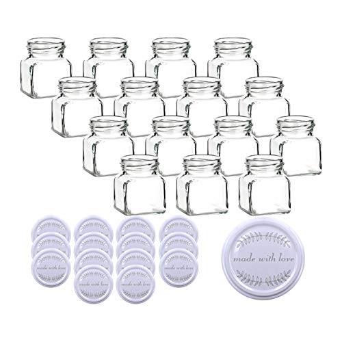 gouveo 15er Set Einmachgläser 120 ml eckig mit Motiv-Deckel weiß Made with Love 1" - Kleine Vorratsgläser mit Schraubverschluss - Marmeladengläser, Einkochgläser, Einweckgläser von gouveo
