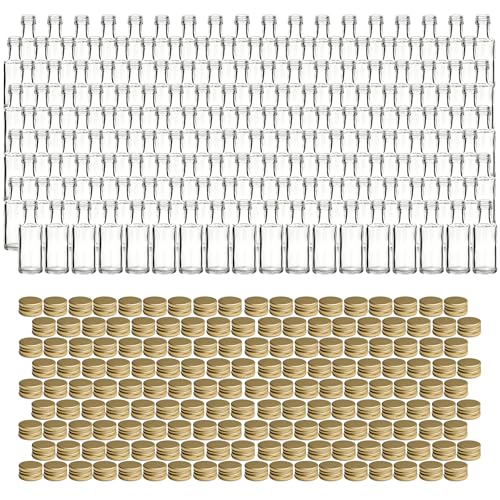gouveo 162er Set Glasflaschen 20 ml Dorica mit Schraubverschluss goldfarben - Mini Flasche 0,02 l zum Befüllen - Glasfläschchen für Likör, Schnaps, Öl oder zum Basteln (DFT020G) von gouveo