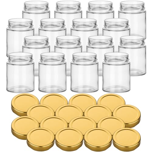 gouveo 16er Set Einmachgläser 180 ml Klassik mit Schraubdeckel - Leere Vorratsgläser zum Einkochen und Aufbewahren - Kleine Gläser für Marmelade, Honig, Selbstgemachtes (EGC180G) von gouveo