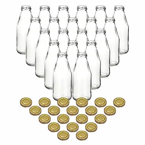 gouveo 20er Set Saftflasche 500 ml mit Schraub-Deckel goldfarben - Kleine Glasflasche 0,5 l mit TO43 Verschluss - Leere Flasche zum Befüllen für Küche und Haushalt von gouveo