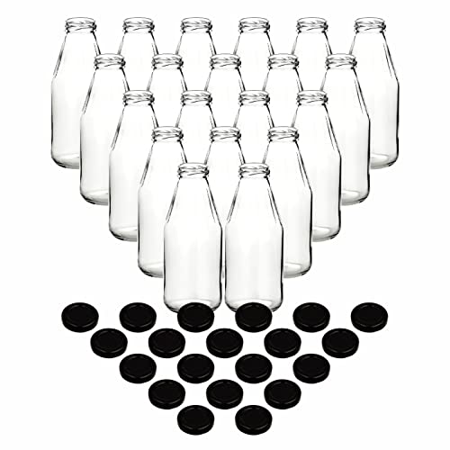 gouveo 20er Set Saftflasche 500 ml mit Schraub-Deckel schwarz - Kleine Glasflasche 0,5 l mit TO43 Verschluss - Leere Flasche zum Befüllen für Küche und Haushalt von gouveo