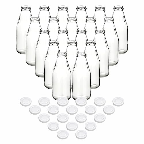 gouveo 20er Set Saftflasche 500 ml mit Schraub-Deckel weiß - Kleine Glasflasche 0,5 l mit TO43 Verschluss - Leere Flasche zum Befüllen für Küche und Haushalt von gouveo