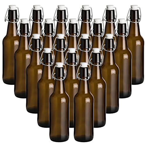 gouveo 20er Set Glasflasche 500 ml Antik mit Bügelverschluss [Auswahl variiert] - Bügelflasche 0,5 l aus Braunglas zum Befüllen - Bügelverschlussflasche für Saft, Bier, Selbstgemachtes von gouveo