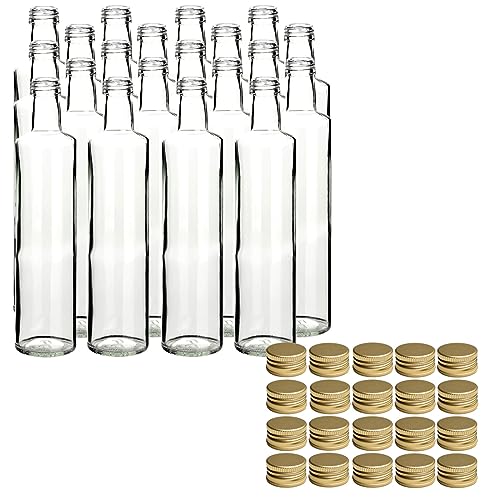 gouveo 20er Set Glasflaschen 500 ml Dorica transparent mit Schraubverschluss goldfarben - Leere Flasche 0,5 l zum Befüllen - Glasflasche für Likör, Schnaps, Öl, Essig von gouveo