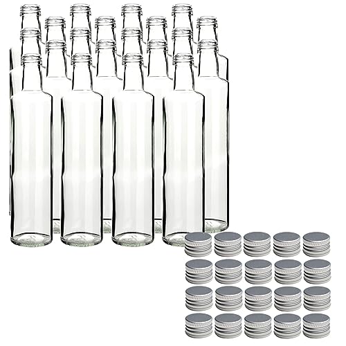 gouveo 20er Set Glasflaschen 500 ml Dorica transparent mit Schraubverschluss silberfarben - Leere Flasche 0,5 l zum Befüllen - Glasflasche für Likör, Schnaps, Öl, Essig von gouveo