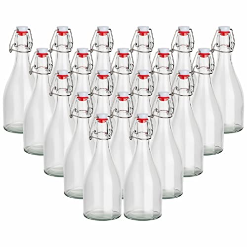 gouveo 20er Set Glasflaschen 500 ml bauchig mit Bügelverschluss rot - Bügelflasche aus Glas zum Befüllen - Bügelverschlussflasche, Likörflasche, Schnapsflasche, Saftflasche von gouveo