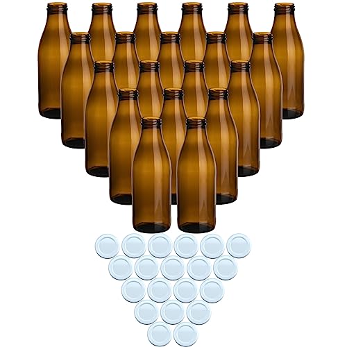 gouveo 20er Set Saftflasche 1000 ml Antik mit Schraubdeckel weiss - Braune Glasflasche 1 Liter mit TO48 Verschluss - Leere Flasche zum Befüllen (SFA1000W) von gouveo