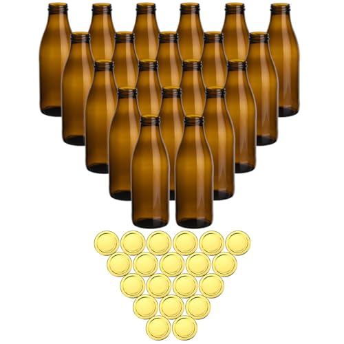 gouveo 20er Set Saftflasche 1000 ml Antik mit Schraubdeckel goldfarben - Braune Glasflasche 1 Liter mit TO48 Verschluss - Leere Flasche zum Befüllen (SFA1000G) von gouveo