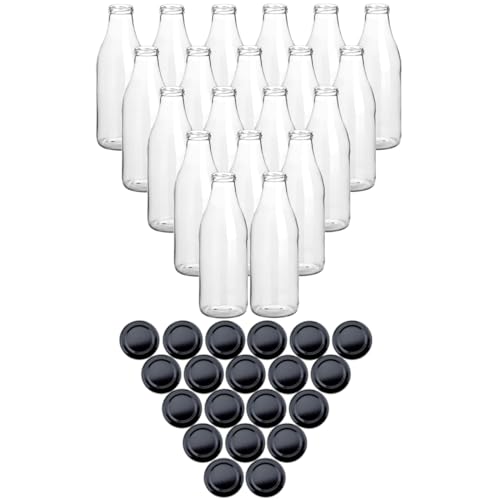 gouveo 20er Set Saftflasche 1000 ml mit Schraubdeckel schwarz - Große Glasflasche 1 Liter mit TO48 Verschluss - Leere Flasche zum Befüllen (SF1000SZ) von gouveo