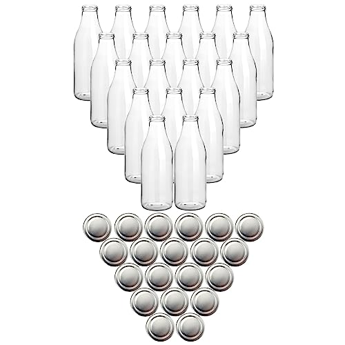 gouveo 20er Set Saftflasche 1000 ml mit Schraubdeckel silberfarben - Große Glasflasche 1 Liter mit TO48 Verschluss - Leere Flasche zum Befüllen (SF1000S) von gouveo