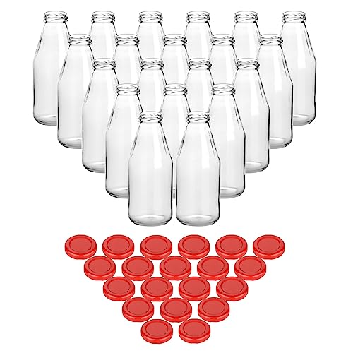 gouveo 20er Set Saftflasche 500 ml mit Schraub-Deckel rot - Kleine Glasflasche 0,5 l mit TO43 Verschluss - Leere Flasche zum Befüllen für Küche und Haushalt von gouveo