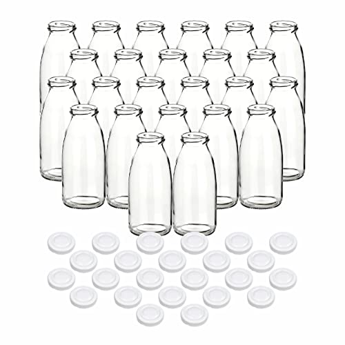 gouveo 24er Set Saftflasche 250 ml mit Schraub-Deckel weiß - Kleine Glasflasche 0,25 l mit TO43 Verschluss - Leere Flasche zum Befüllen für Küche und Haushalt von gouveo