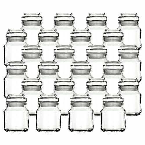 gouveo 24er Set Gewürzgläser 200 ml Rondo mit Glaskorken - Leere Korkengläser zum Befüllen - Runde Vorratsgläser mit Glasstopfen für Kräuter, Gewürze, Kosmetik von gouveo