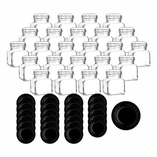 gouveo 24er Set Einmachgläser 120 ml eckig mit Schraubdeckel schwarz - Kleine Vorratsgläser mit Drehverschluss - Leere Marmeladengläser, Einkochgläser, Aufbewahrungsgläser (EGE120SZ) von gouveo