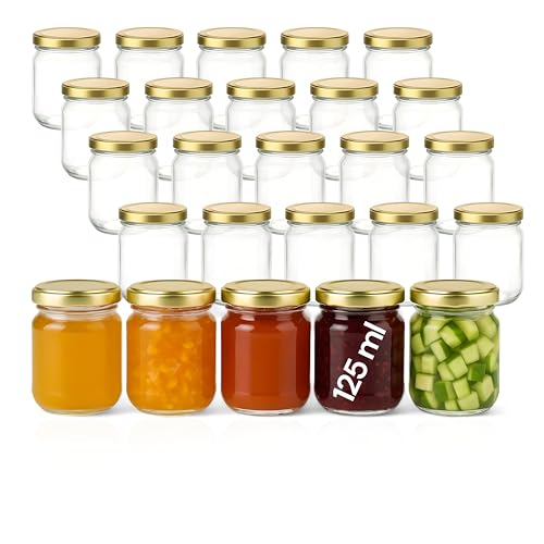 gouveo 25er Set Einmachgläser 125 ml Helix mit Schraubdeckel goldfarben - Kleine Vorratsgläser mit Schraubverschluß TO53 - Schraubgläser für Marmelade, Honig, Gewürze, Selbstgemachtes (HEG125G) gouveo 25er Set Einmachgläser 125 ml Helix mit Schraubdeckel goldfarben - Kleine Vorratsgläser mit Schraubverschluß TO53 - Schraubgläser für Marmelade, Honig, Gewürze, Selbstgemachtes (HEG125G) von gouveo