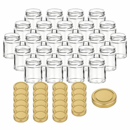 gouveo 24er Set Einmachgläser 156 ml Klassik mit Schraudeckel goldfarben - Kleine Vorratsgläser mit Verschluss TO58 Deep - Leere Gläser zum Einkochen und für Marmelade und Selbstgemachtes gouveo 24er Set Einmachgläser 156 ml Klassik mit Schraudeckel goldfarben - Kleine Vorratsgläser mit Verschluss TO58 Deep - Leere Gläser zum Einkochen und für Marmelade und Selbstgemachtes von gouveo