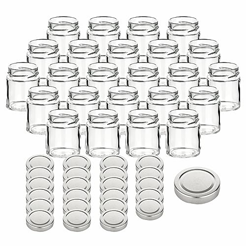 gouveo 24er Set Einmachgläser 156 ml Klassik mit Schraudeckel silberfarben - Kleine Vorratsgläser mit Verschluss TO58 Deep - Leere Gläser zum Einkochen und für Marmelade und Selbstgemachtes von gouveo