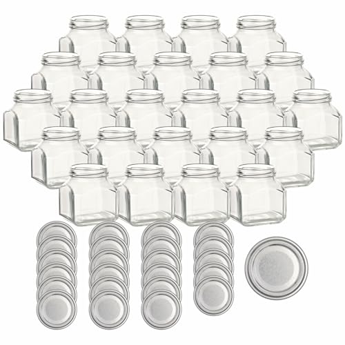 gouveo 24er Set Einmachgläser 212 ml Firenze mit Schraub-Deckel silberfarben - Kleine Vorratsgläser mit Schraubverschluß TO58 mm - Leere Marmeladengläser, Einkochgläser, Gewürzgläser gouveo 24er Set Einmachgläser 212 ml Firenze mit Schraub-Deckel silberfarben - Kleine Vorratsgläser mit Schraubverschluß TO58 mm - Leere Marmeladengläser, Einkochgläser, Gewürzgläser von gouveo
