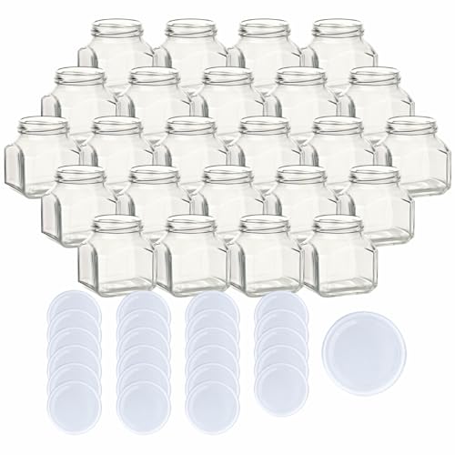 gouveo 24er Set Einmachgläser 212 ml Firenze mit Schraub-Deckel weiß - Kleine Vorratsgläser mit Schraubverschluß TO58 mm - Leere Marmeladengläser, Einkochgläser, Gewürzgläser von gouveo