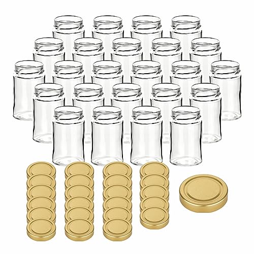 gouveo 24er Set Einmachgläser 212 ml Klassik mit Schraubdeckel goldfarben - Kleine Vorratsgläser mit Verschluss TO58 Deep - Leere Gläser für Marmelade, zum Einkochen und Aufbewahren gouveo 24er Set Einmachgläser 212 ml Klassik mit Schraubdeckel goldfarben - Kleine Vorratsgläser mit Verschluss TO58 Deep - Leere Gläser für Marmelade, zum Einkochen und Aufbewahren von gouveo