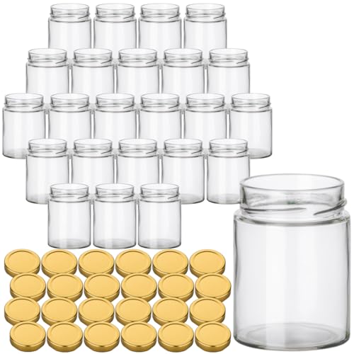 gouveo 24er Set Einmachgläser 280 ml Klassik mit Schraubdeckel - Leere Vorratsgläser zum Einkochen und Aufbewahren - Kleine Gläser für Marmelade, Honig, Selbstgemachtes (EGC280G) von gouveo