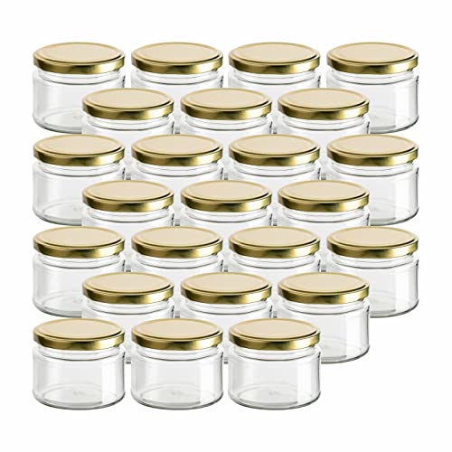 gouveo 24er Set Einmachgläser 300 ml Salsa mit Schraubdeckel goldfarben - Vorratsgläser mit Drehverschluss TO82 - Marmeladengläser, Einkochgläser, Gewürzgläser, Einweckgläser von gouveo