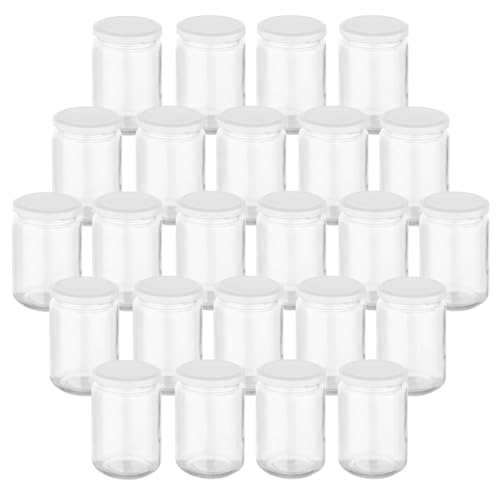 gouveo 24er Set Einmachgläser 350 ml rund mit Schraubdeckel weiss - Vorratsgläser mit Schraubverschluß - Schraubgläser zum Einkochen und Aufbewahren von gouveo