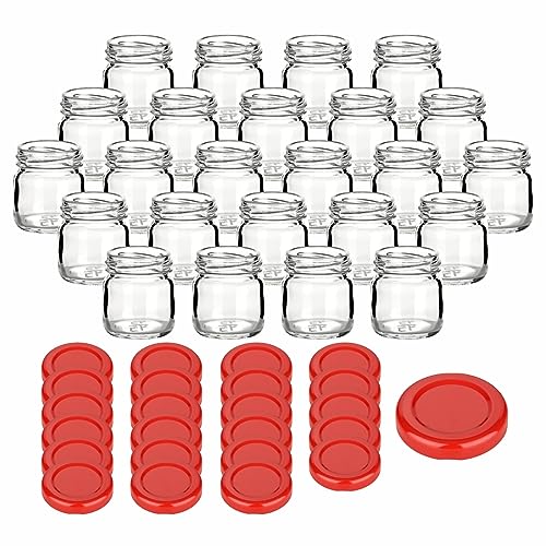 gouveo 24er Set Einmachgläser 40 ml Mini mit Schraub-Deckel rot - Mini Vorratsgläser mit Drehverschluss TO43 - Marmeladengläser, Einkochgläser, Gewürzgläser, Einweckgläser von gouveo