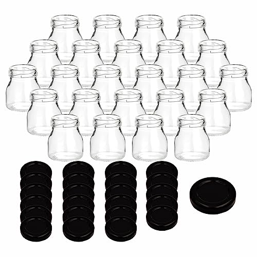 gouveo 24er Set Einmachgläser 50 ml Mini mit Schraubdeckel schwarz - Mini Vorratsgläser mit Drehverschluss - Runde Marmeladengläschen zum Einkochen, Befüllen, Servieren (EGR050SZ) von gouveo